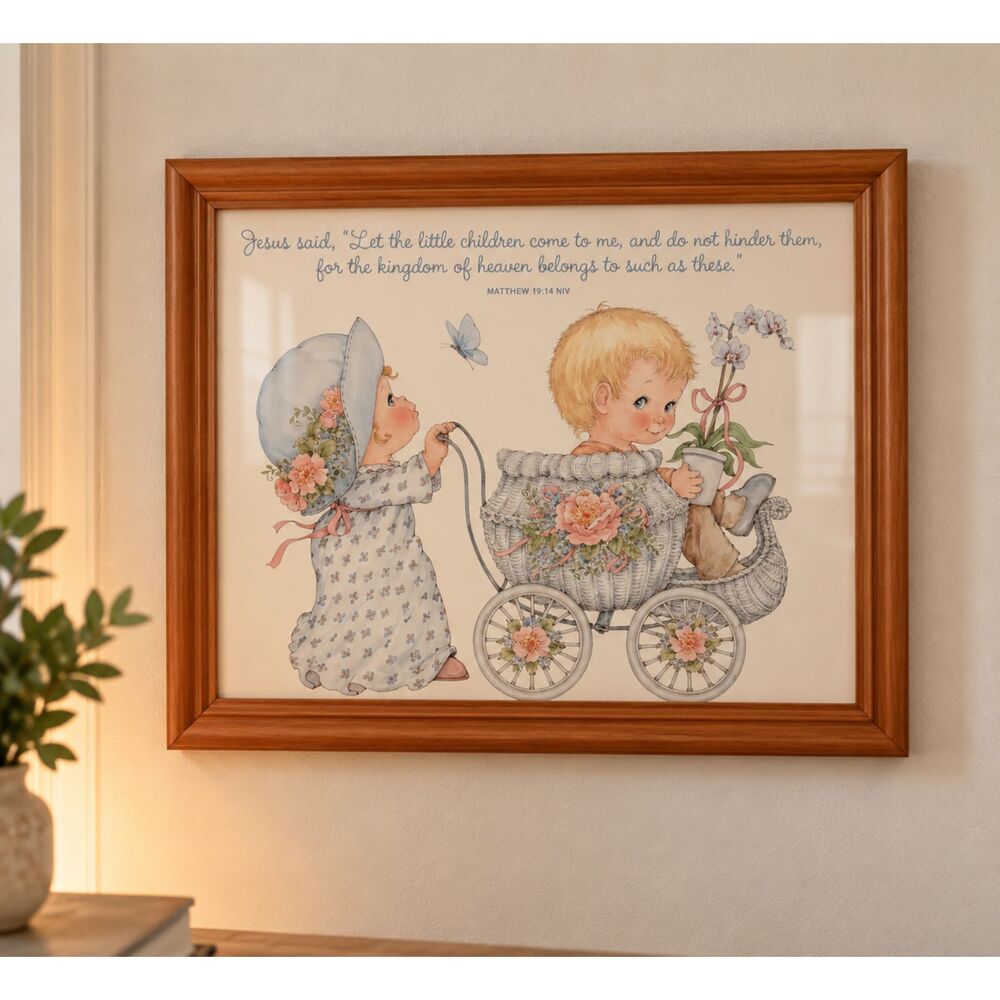 Vintage Matthew 19:14 Christian Nursery Wall Art